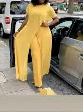 Yellow Short Sleeve Relaxed Wide-Leg Set
