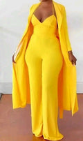 Yellow Wide-Leg Jumpsuit with Kimono Blazer