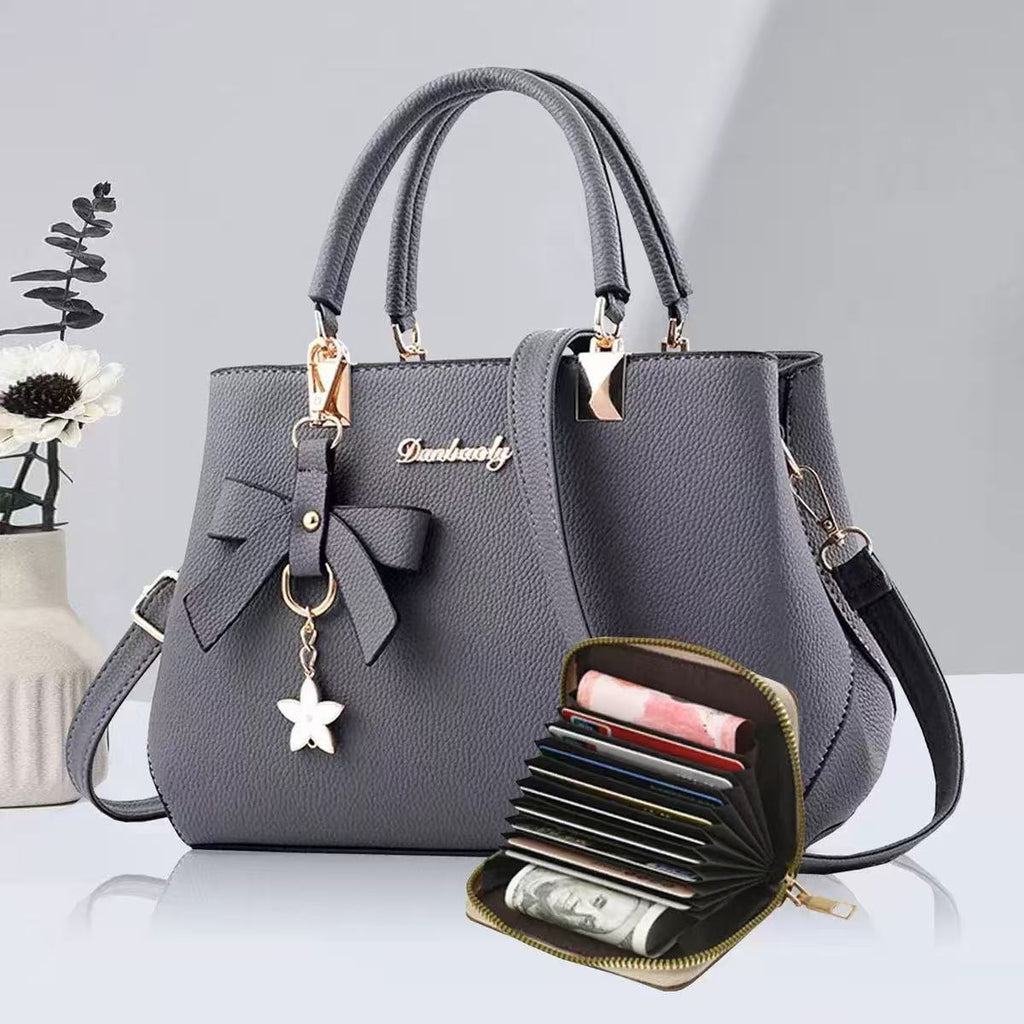 Structured Handbag with Card Wallet Set