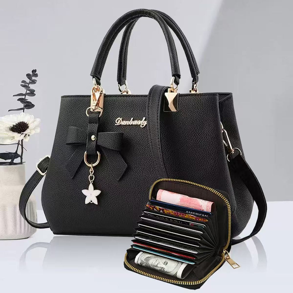 Structured Handbag with Card Wallet Set